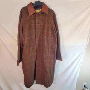 McKenzie Tribe USA Men's Size Large Wool Button Leather Trim Long Coat